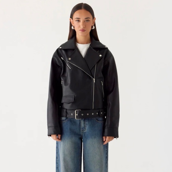Peppermayo Jackets & Blazers - NWT Peppermayo Black Leather Biker Jacket Oversized